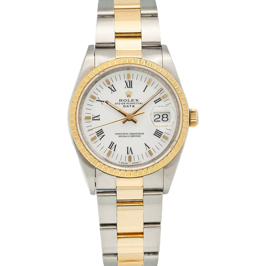 Rolex Oyster Perpetual Date 15223 34MM White Dial With Two Tone Oyster Bracelet