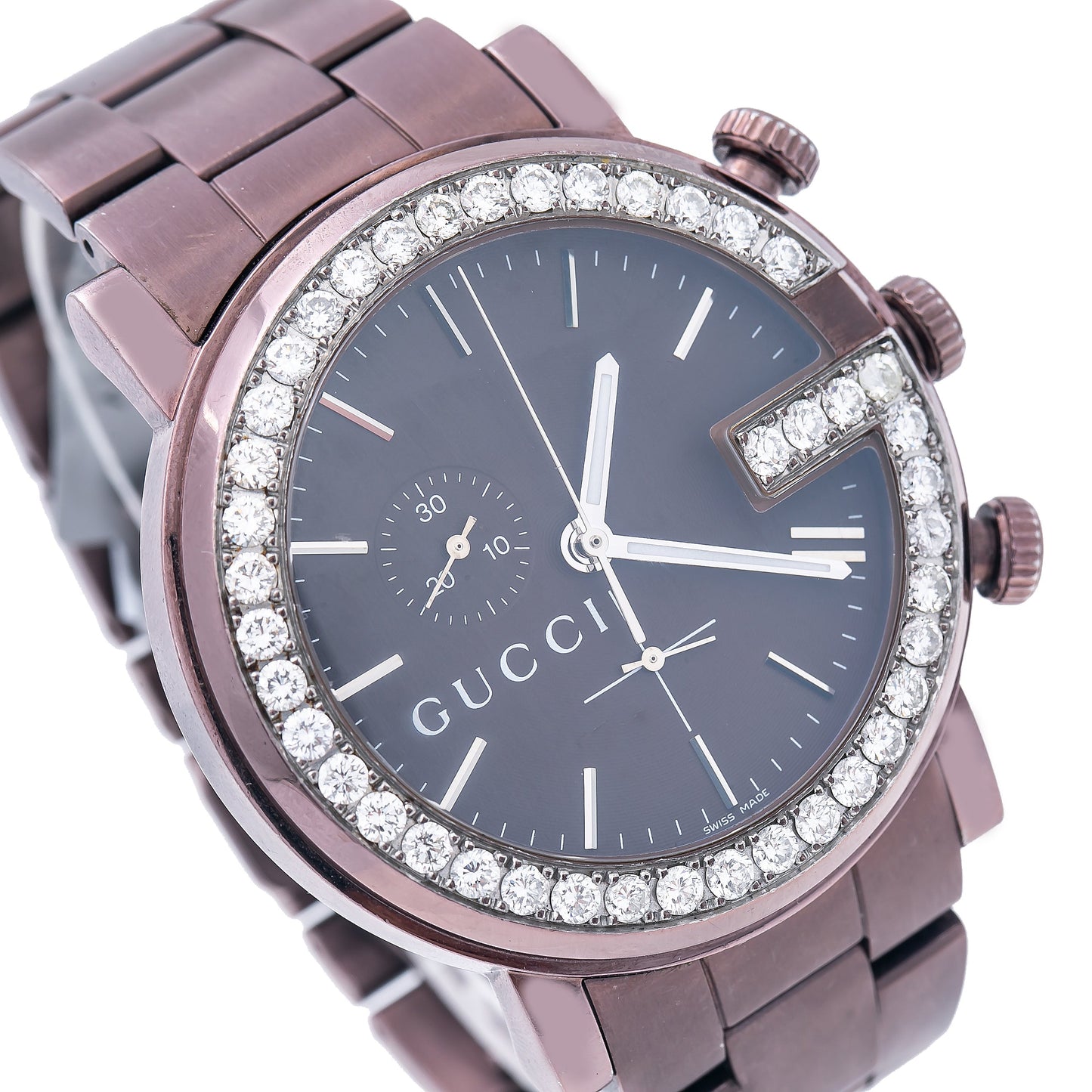 Gucci G-Chrono YA101331 44MM Brown Dial With 2.40 CT Diamonds