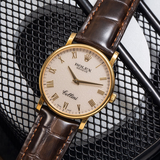 Rolex Cellini 5115 32MM Gold Dial With Brown Leather Bracelet