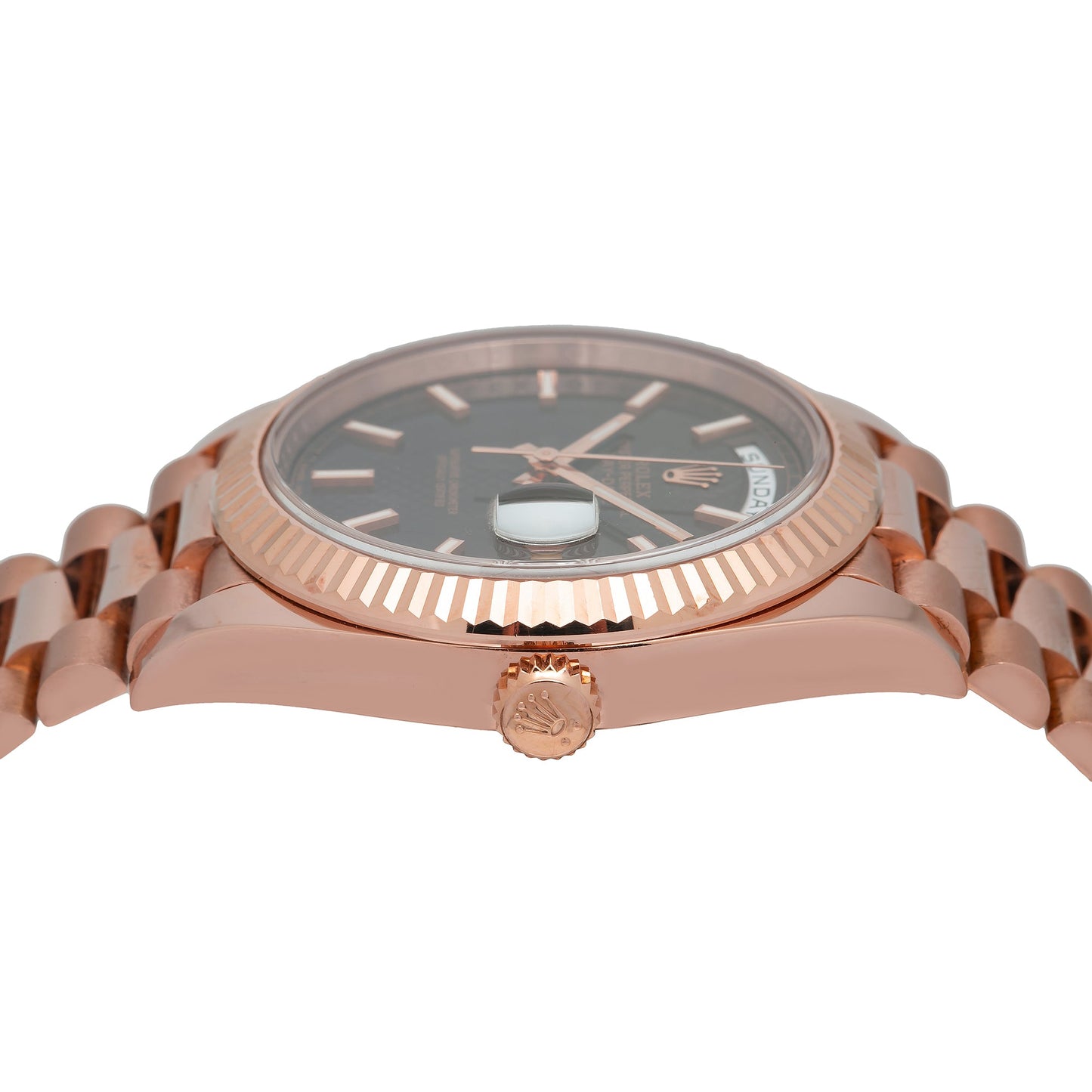 ROLEX DAY-DATE 228235 40MM CHOCOLATE MOTIF DIAL WITH ROSE GOLD PRESIDENT BRACELET