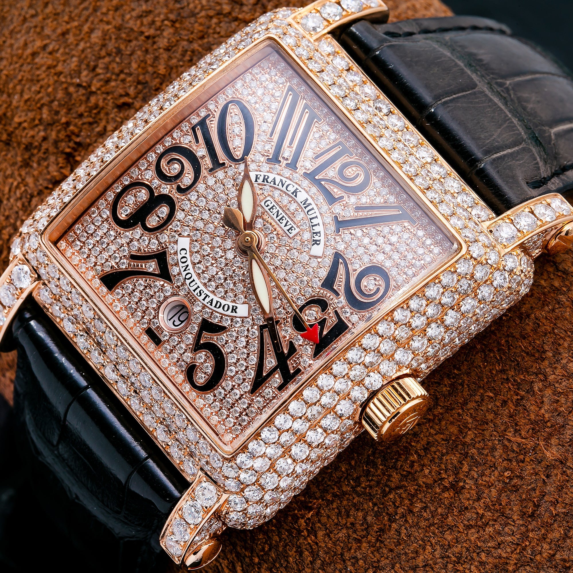 Franck Muller Conquistador Cortez 10000HSC 39MM Rose Gold Diamond Dial With 10.25 CT Diamonds