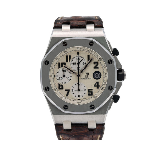 Audemars Piguet Royal Oak Offshore Safari 26170ST 42MM White Dial With Brown Leather Bracelet