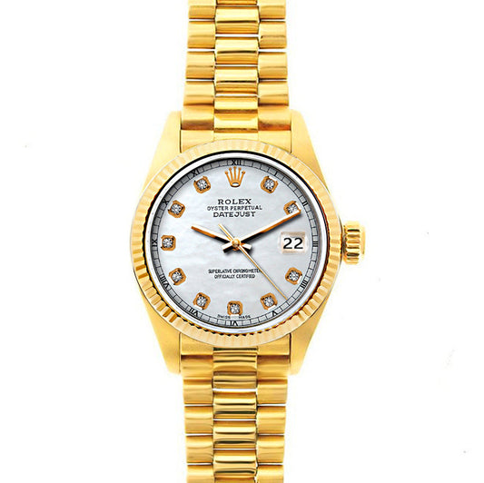 Rolex Datejust 26mm 18k Yellow Gold President Bracelet Old Lace Dial