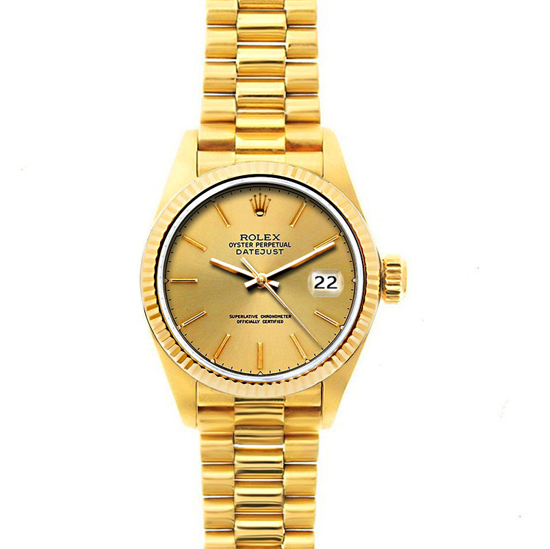 Rolex Datejust 26mm 18k Yellow Gold President Bracelet Yellow Gold Dial