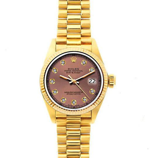 Rolex Datejust 26mm 18k Yellow Gold President Bracelet Brown Dial