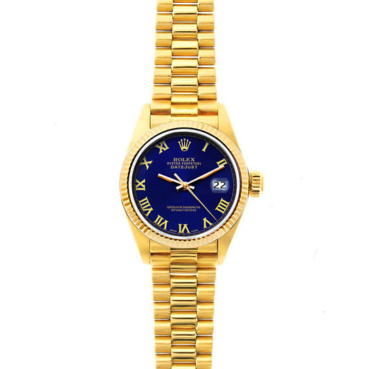 Rolex Datejust 26mm 18k Yellow Gold President Bracelet Ultramarine Dial