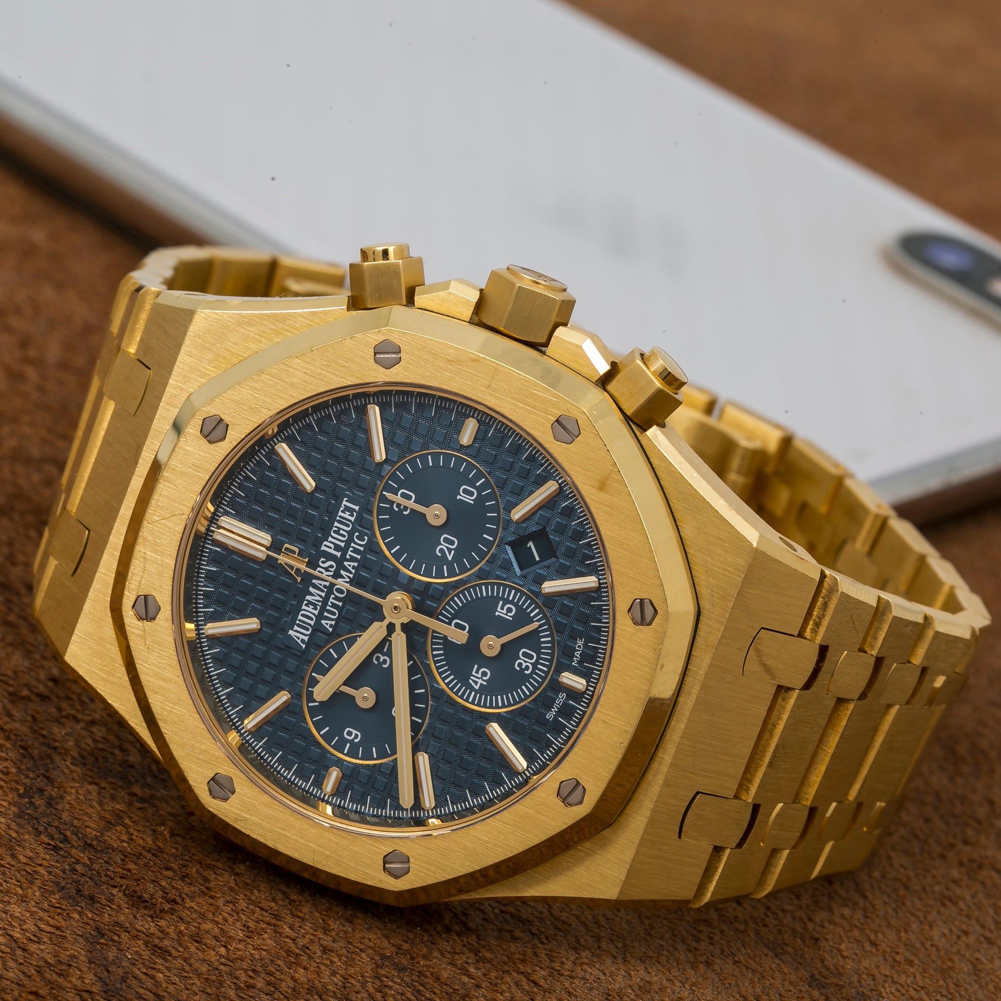 Audemars Piguet Royal Oak Chronograph 26320BA 41mm Blue Dial With Yellow Gold Bracelet-Audemars Piguet-JD Watches NY