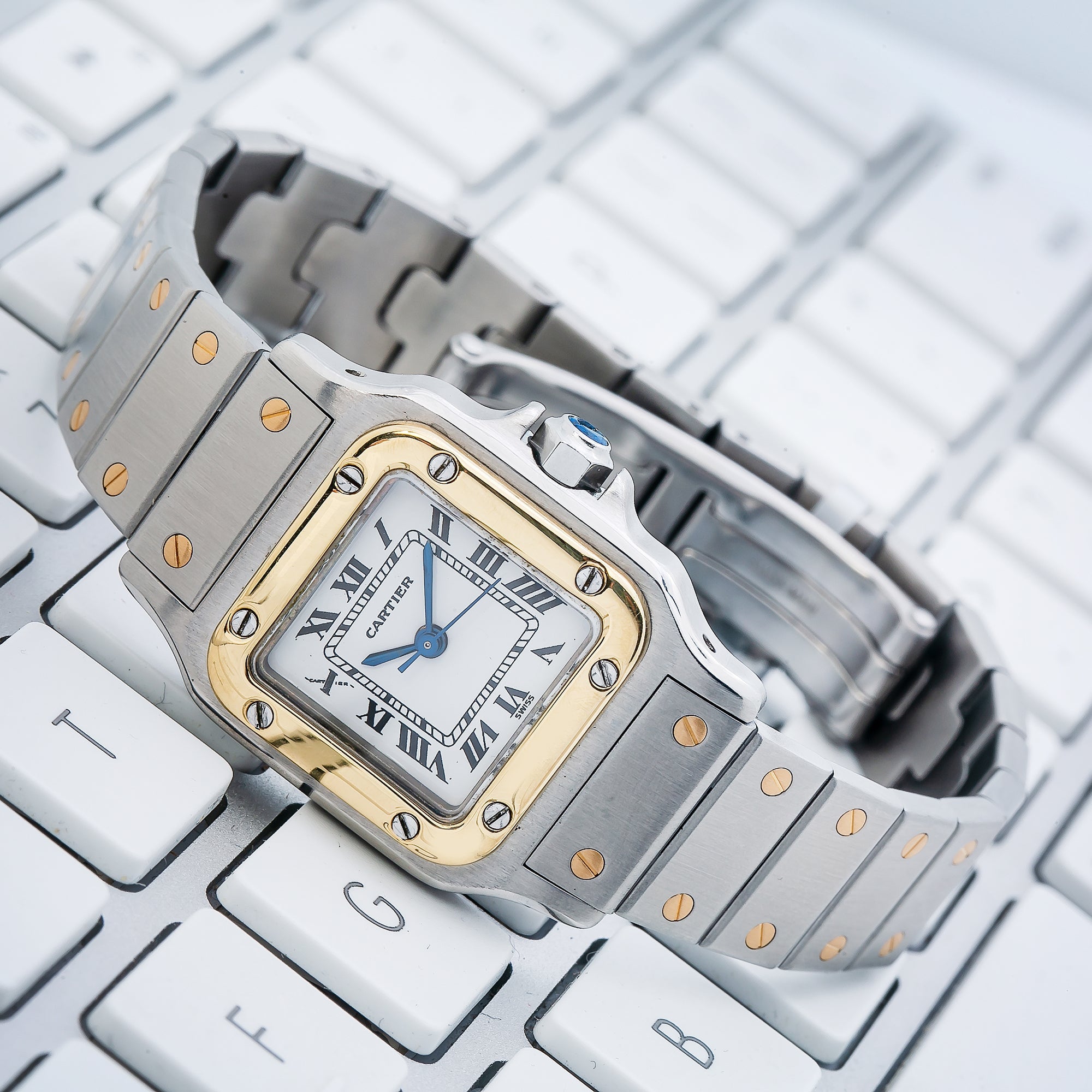 Cartier Santos Galbée W20057C4 24MM White Dial With Two Tone Bracelet-Cartier-JD Watches NY
