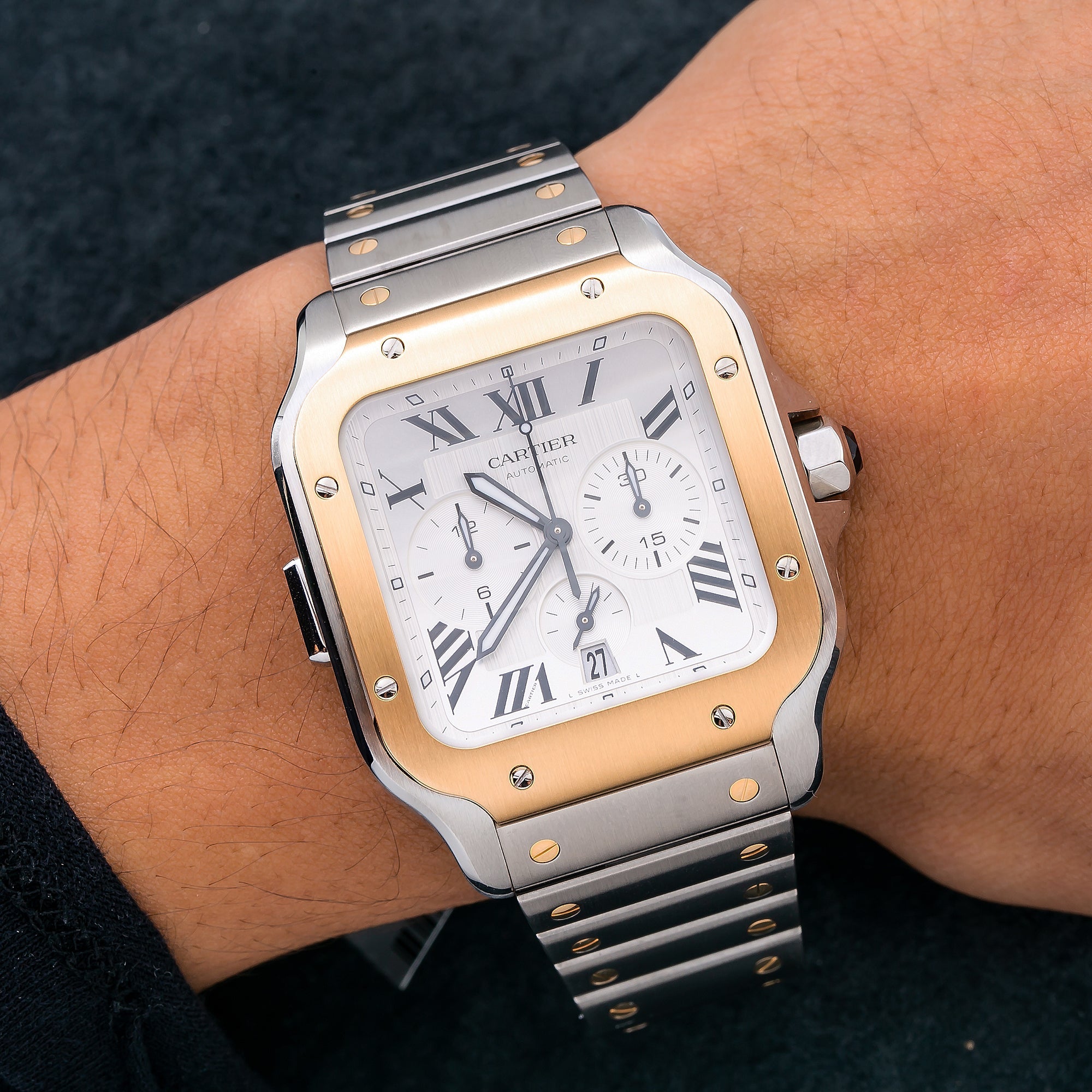 Cartier Santos W2SA0008 43mm White Dial With Two Tone Bracelet-Cartier-JD Watches NY