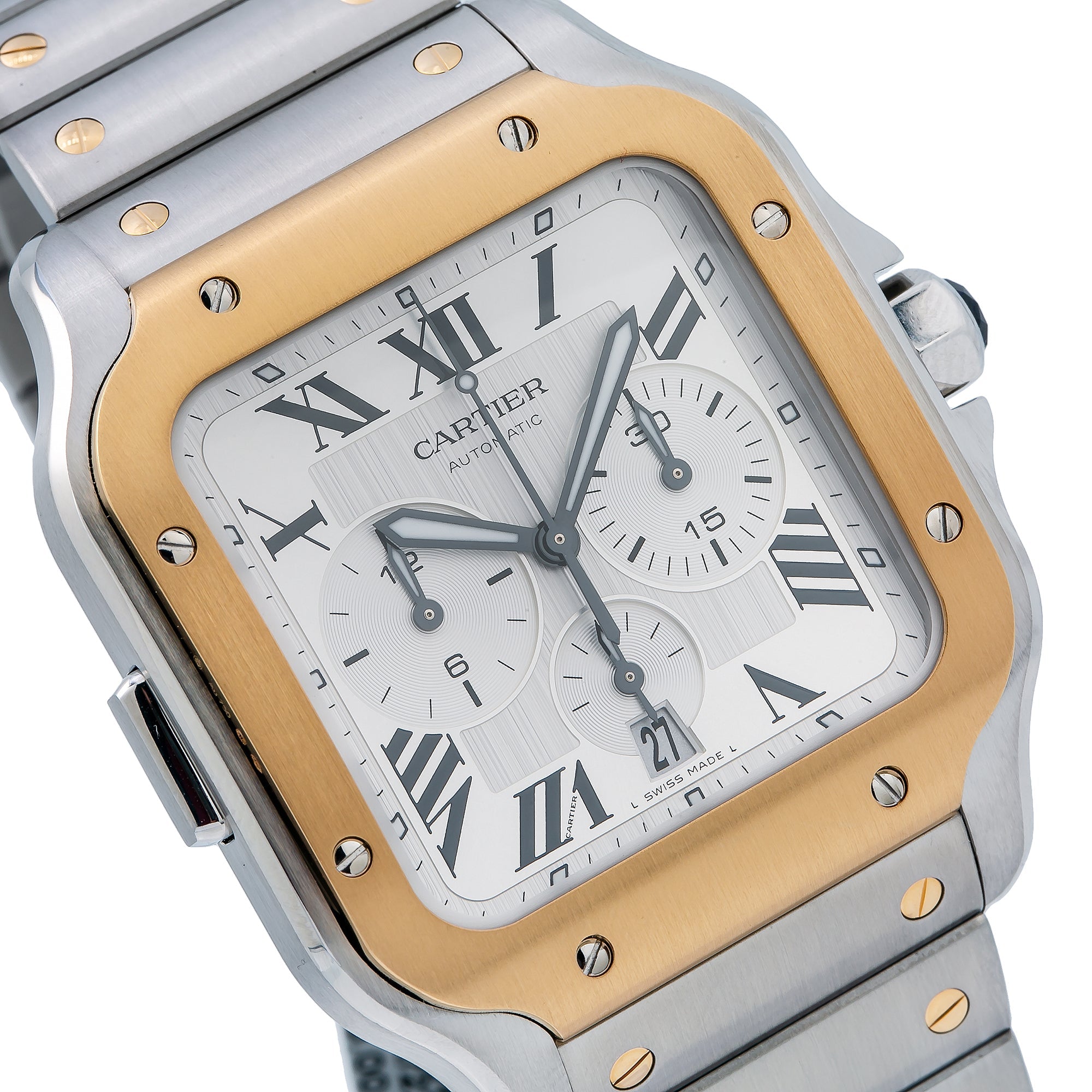 Cartier Santos W2SA0008 43mm White Dial With Two Tone Bracelet-Cartier-JD Watches NY