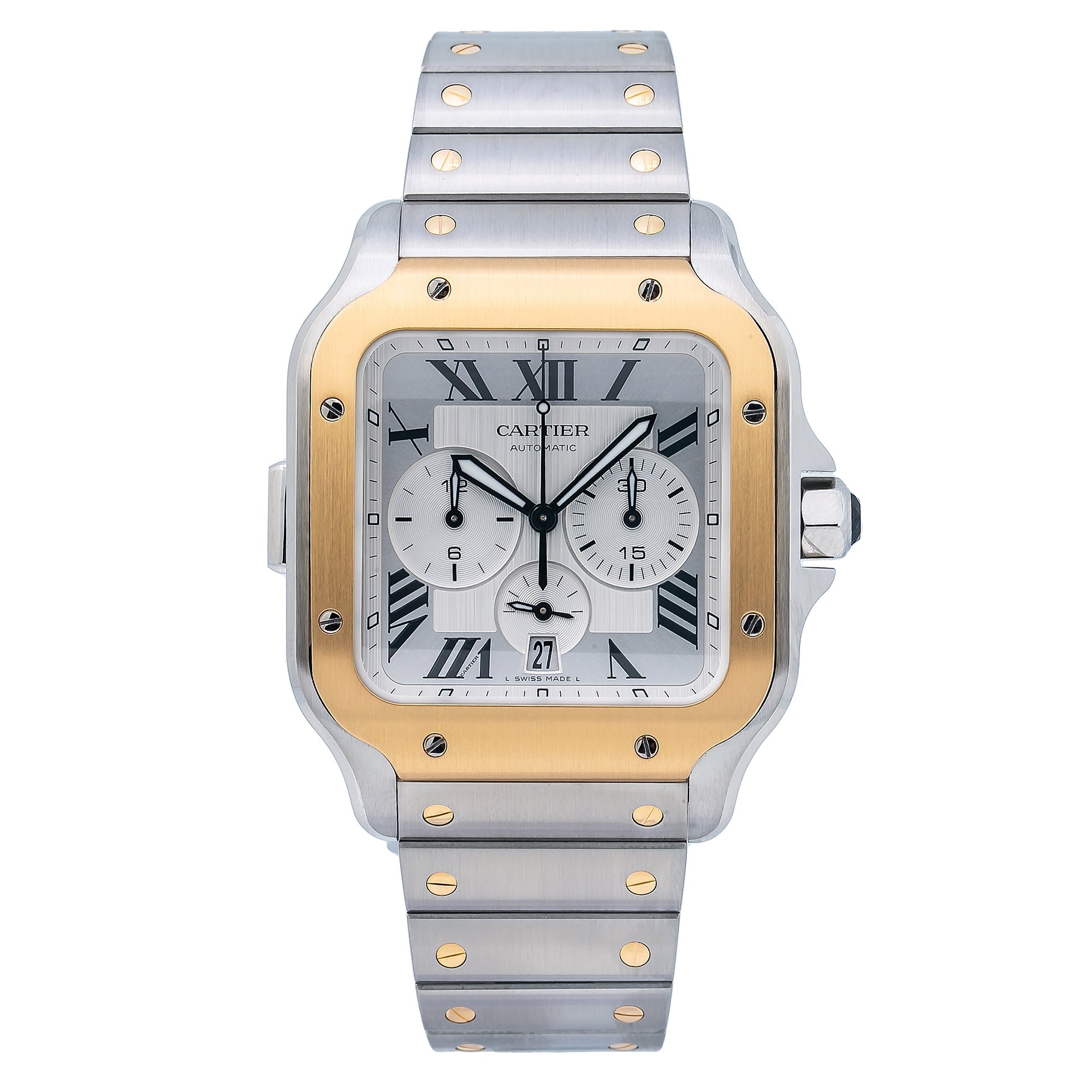 Cartier Santos W2SA0008 43mm White Dial With Two Tone Bracelet-Cartier-JD Watches NY