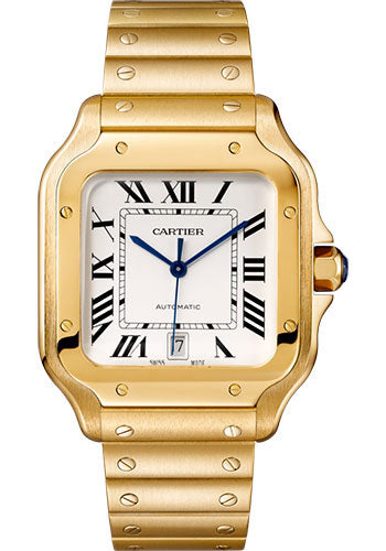 Cartier Santos de Cartier WGSA0029 39.8mm Silvered Opaline Dial With Yellow Gold Bracelet-Cartier-JD Watches NY