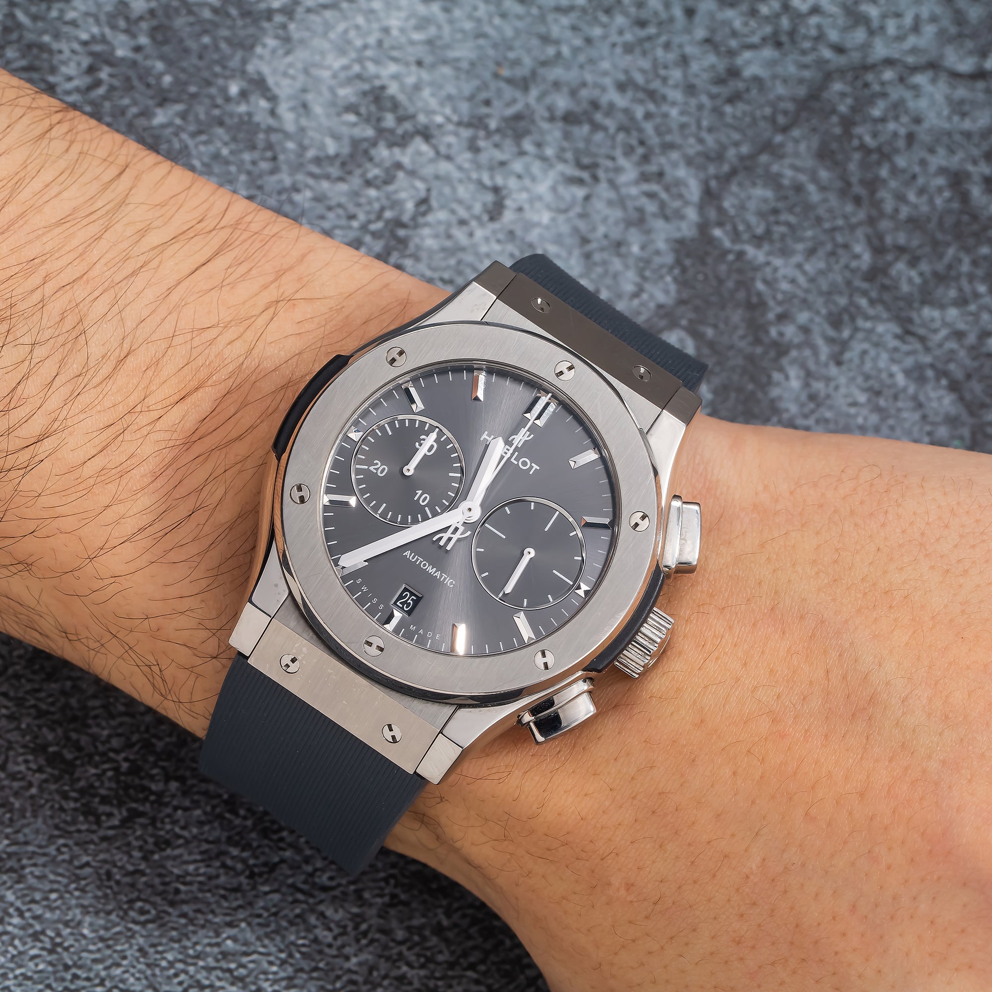Hublot Classic Fusion 521.NX.7071.LR 45MM Silver Dial With Rubber Bracelet-Hublot-JD Watches NY
