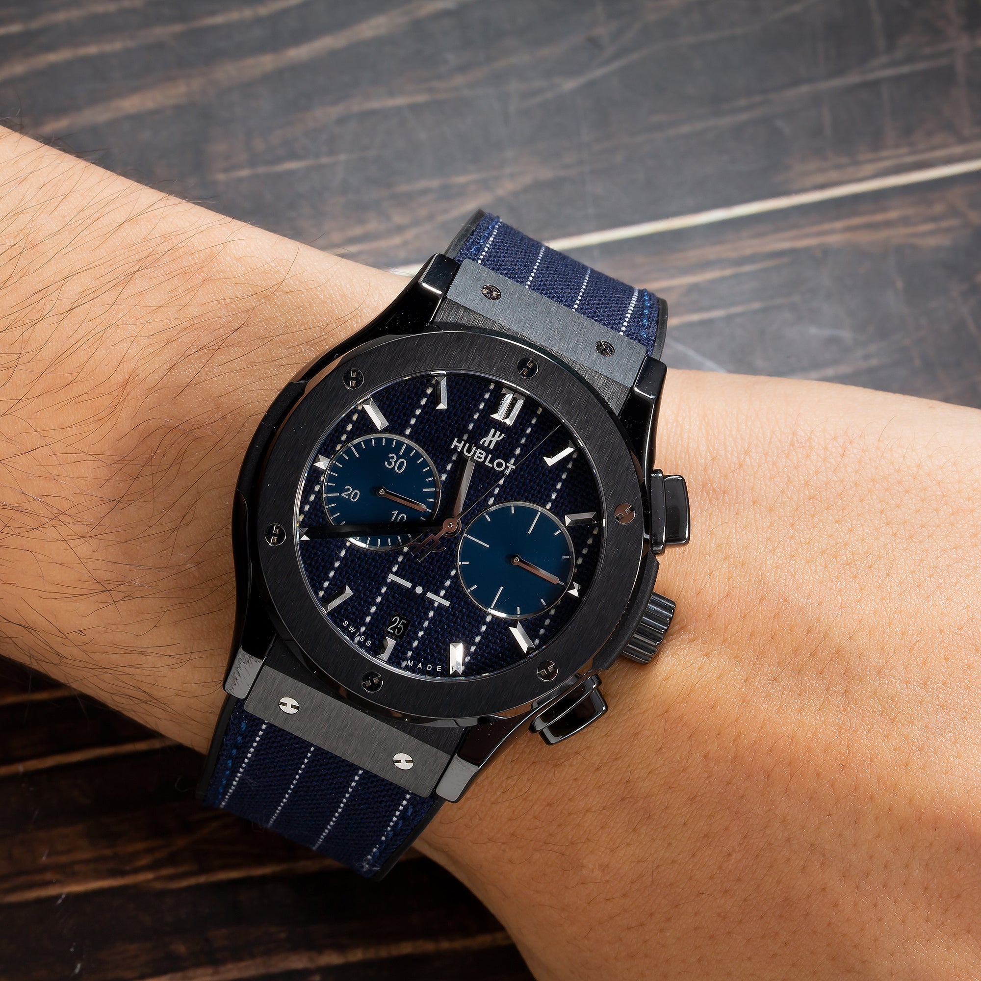 Hublot Classic Fusion Chronograph 521.CM.2707.NR.ITI18 45MM Blue Dial With Leather Bracelet-Hublot-JD Watches NY