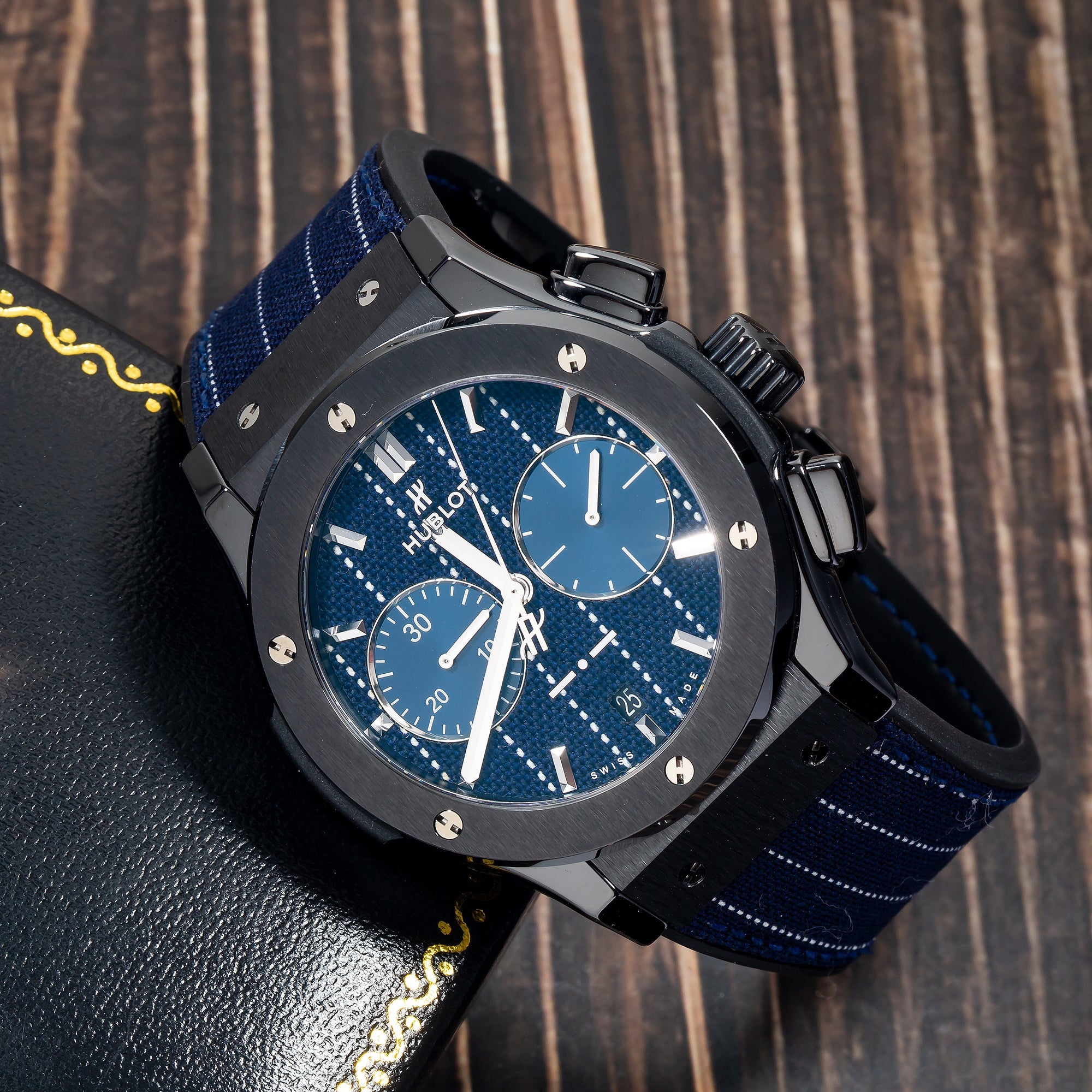 Hublot Classic Fusion Chronograph 521.CM.2707.NR.ITI18 45MM Blue Dial With Leather Bracelet-Hublot-JD Watches NY