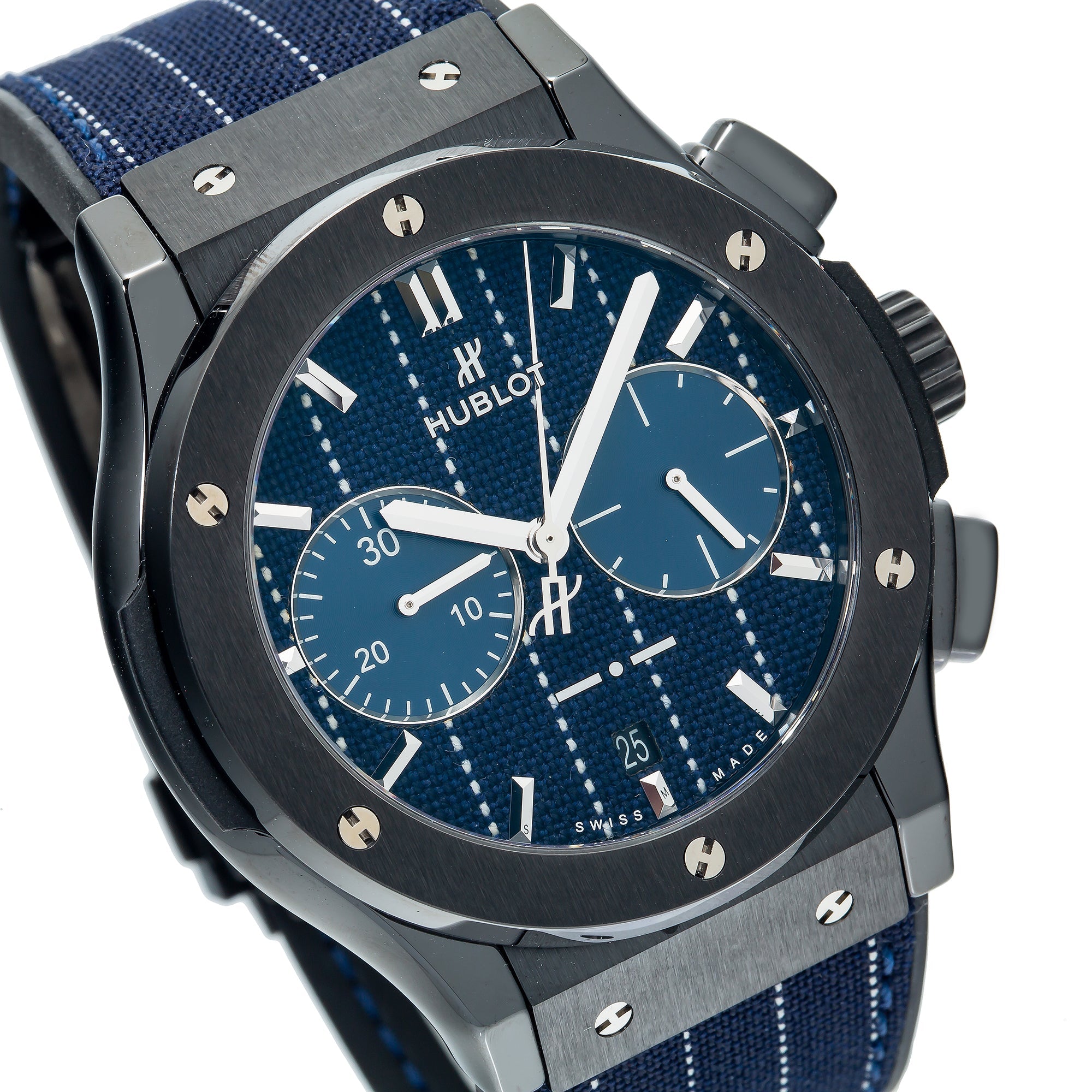 Hublot Classic Fusion Chronograph 521.CM.2707.NR.ITI18 45MM Blue Dial With Leather Bracelet-Hublot-JD Watches NY