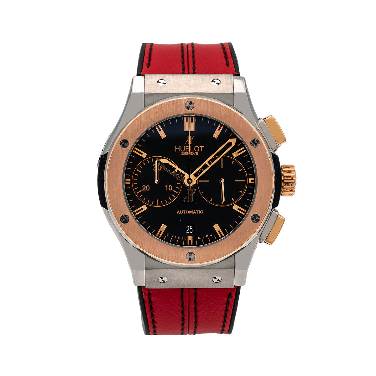 Hublot Classic Fusion Chronograph 521.NO.1181.LR 45MM Black Dial With Red Leather Bracelet-Hublot-JD Watches NY