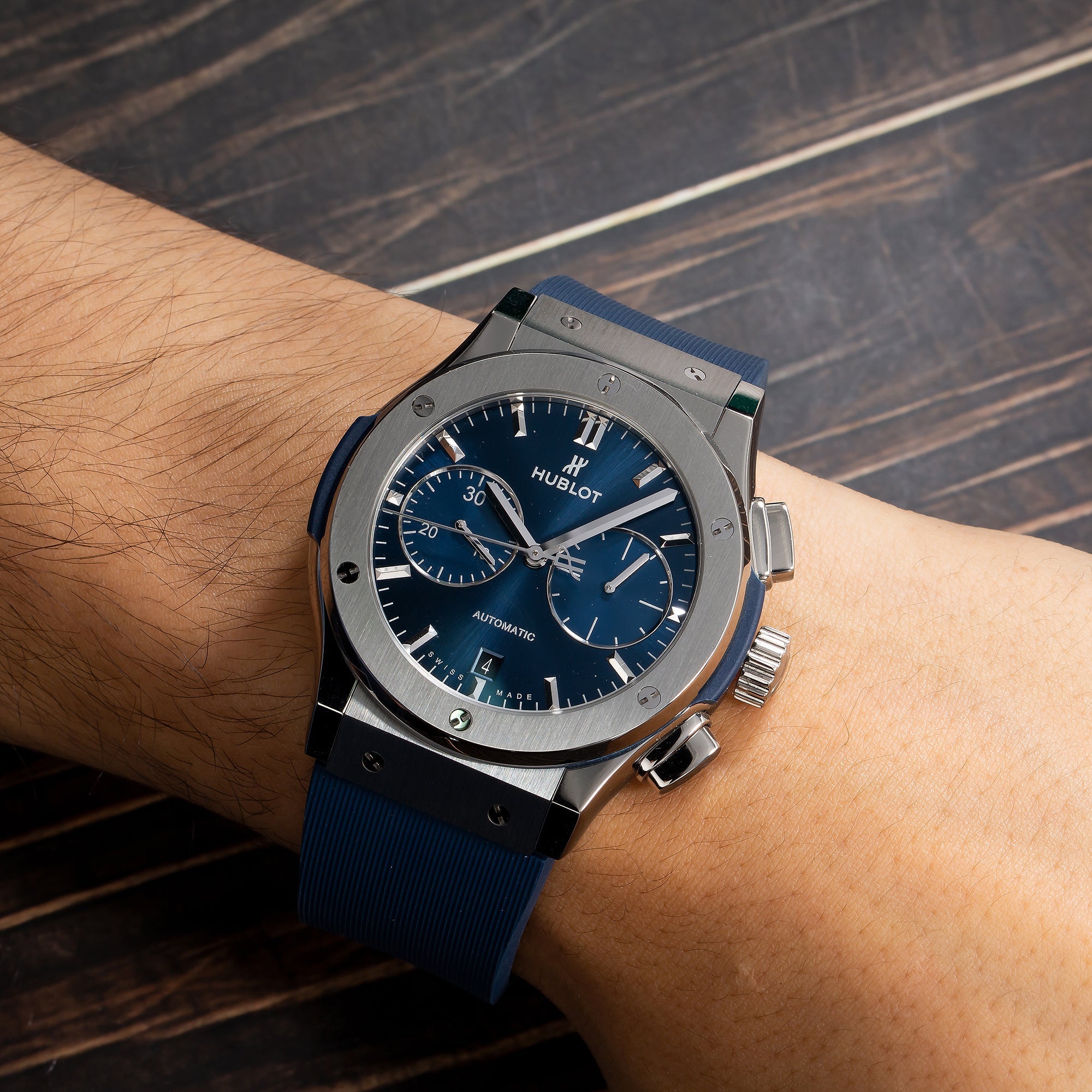 Hublot Classic Fusion Chronograph 521.NX.1171.RX Blue Dial With Rubber Bracelet-Hublot-JD Watches NY