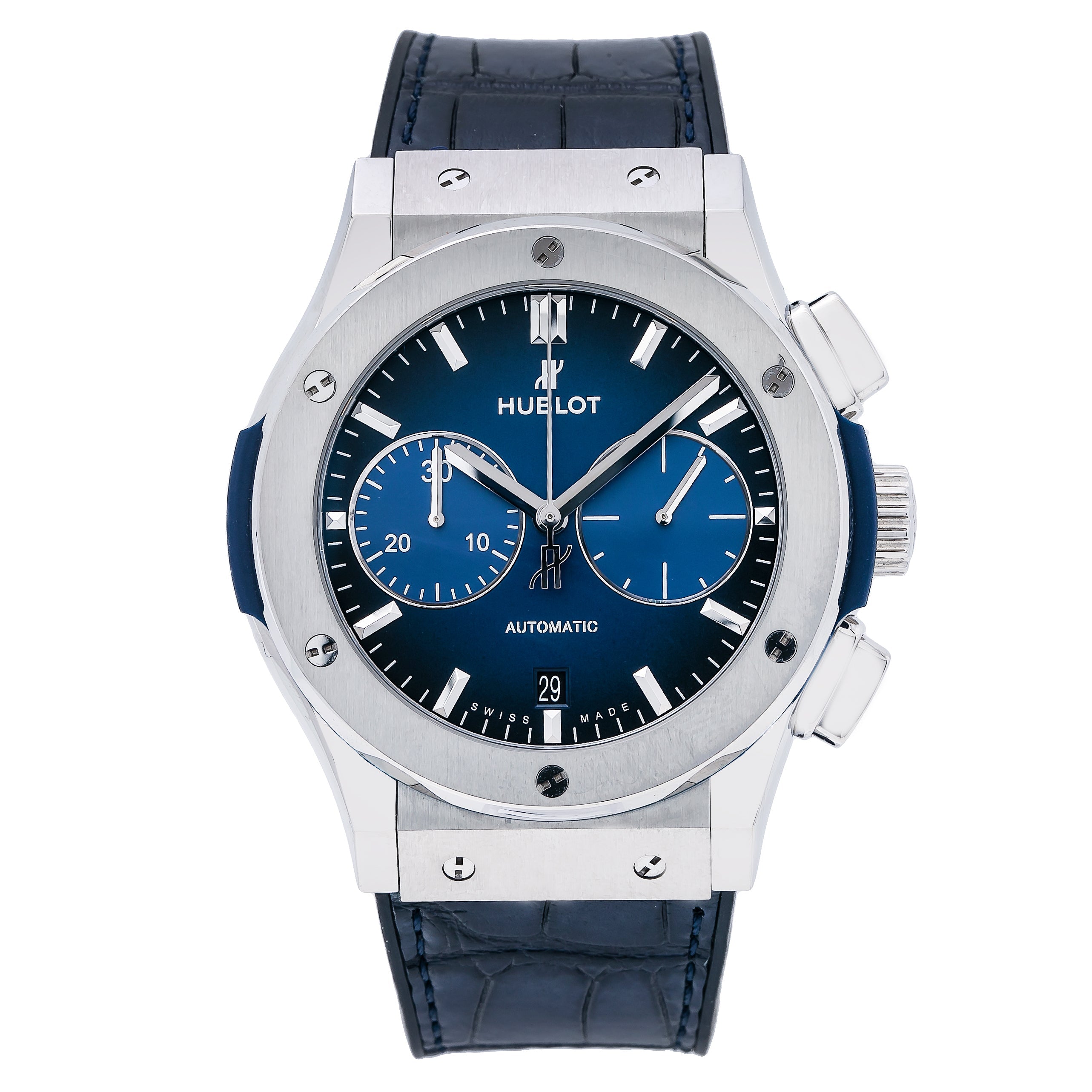 Hublot Classic Fusion Chronograph 521.NX.7170.LR 45MM Blue Dial With Crocodile Skin Bracelet-Hublot-JD Watches NY