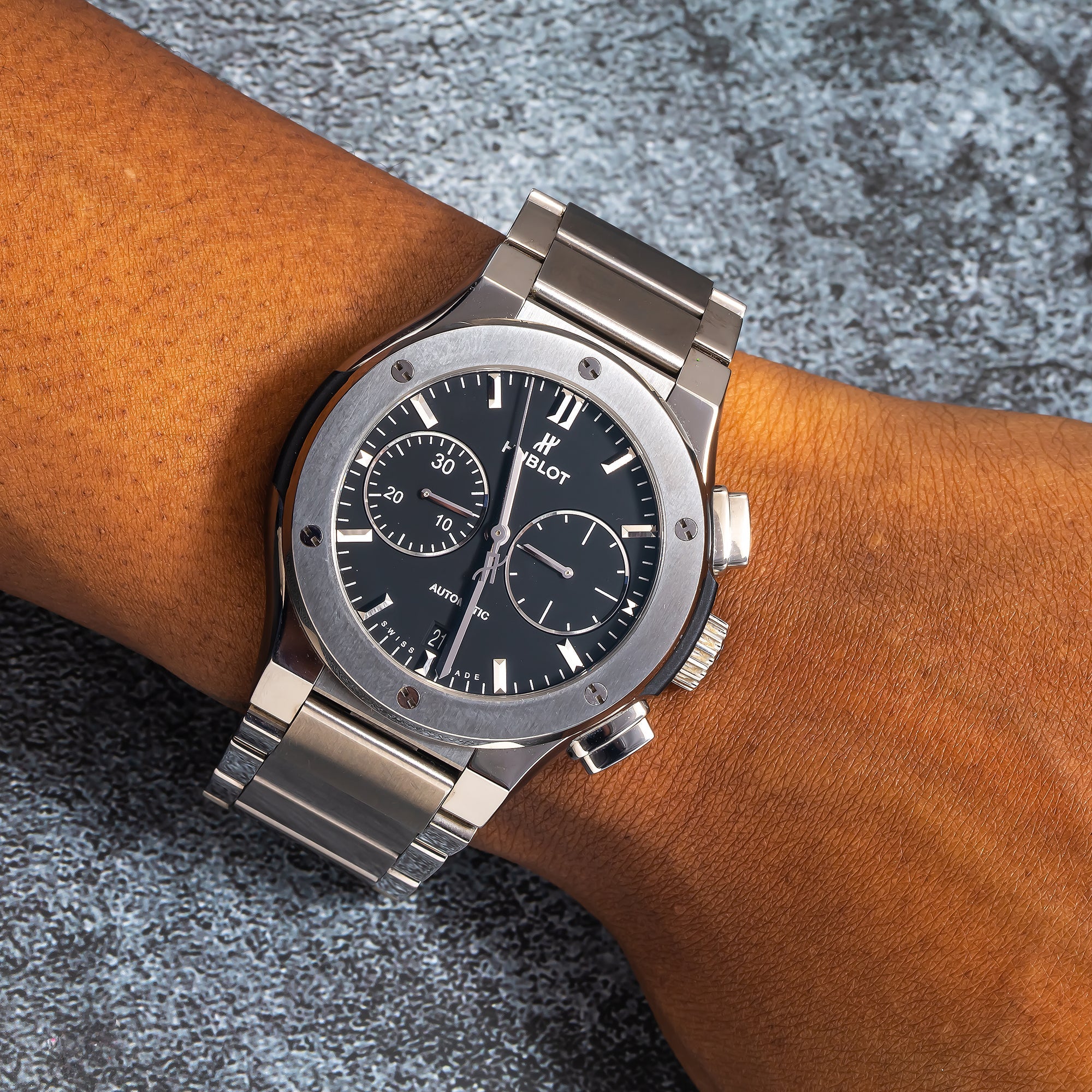 Hublot Classic Fusion Chronograph 528.NX.1170.NX 45MM Black Dial With Titanium Bracelet-Hublot-JD Watches NY
