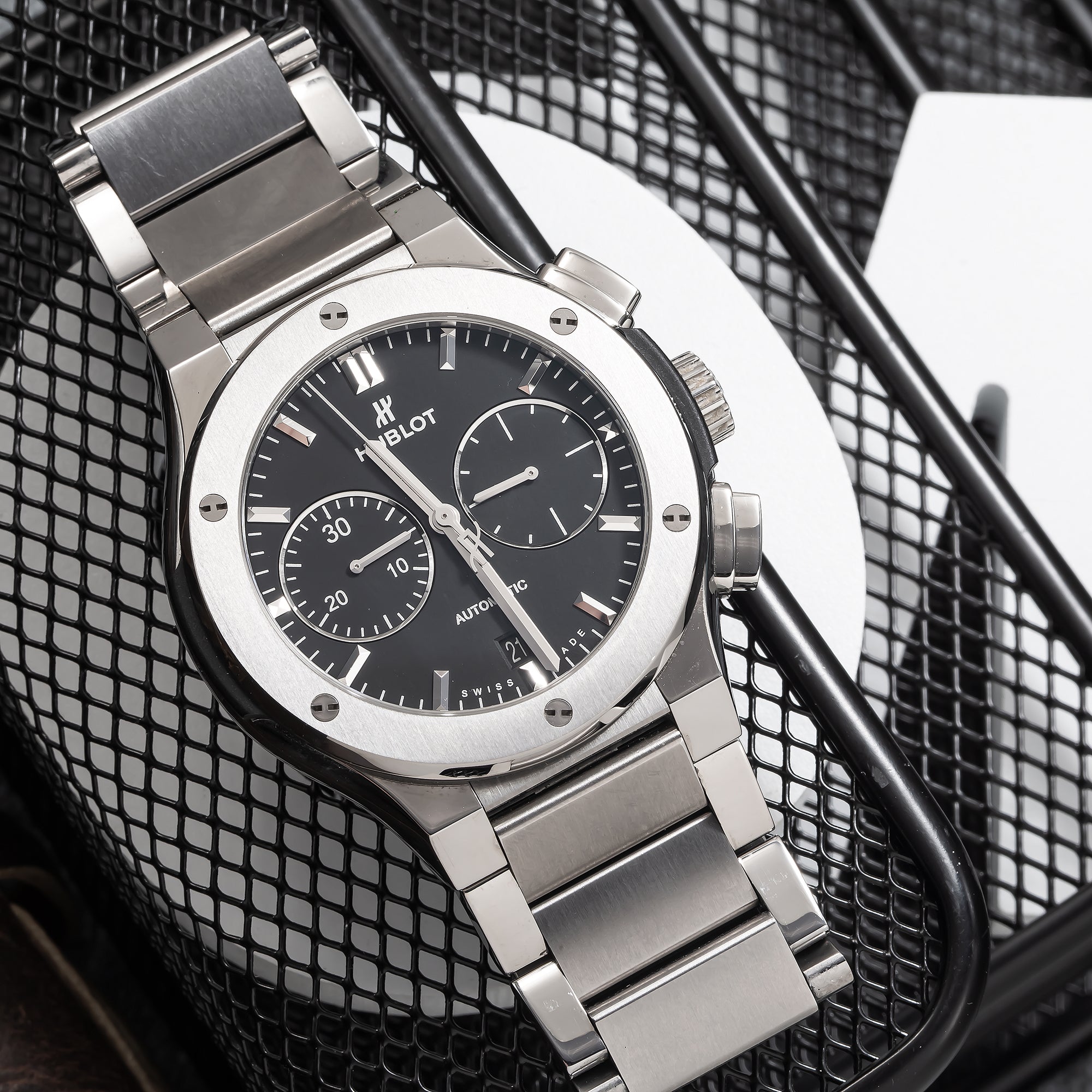 Hublot Classic Fusion Chronograph 528.NX.1170.NX 45MM Black Dial With Titanium Bracelet-Hublot-JD Watches NY