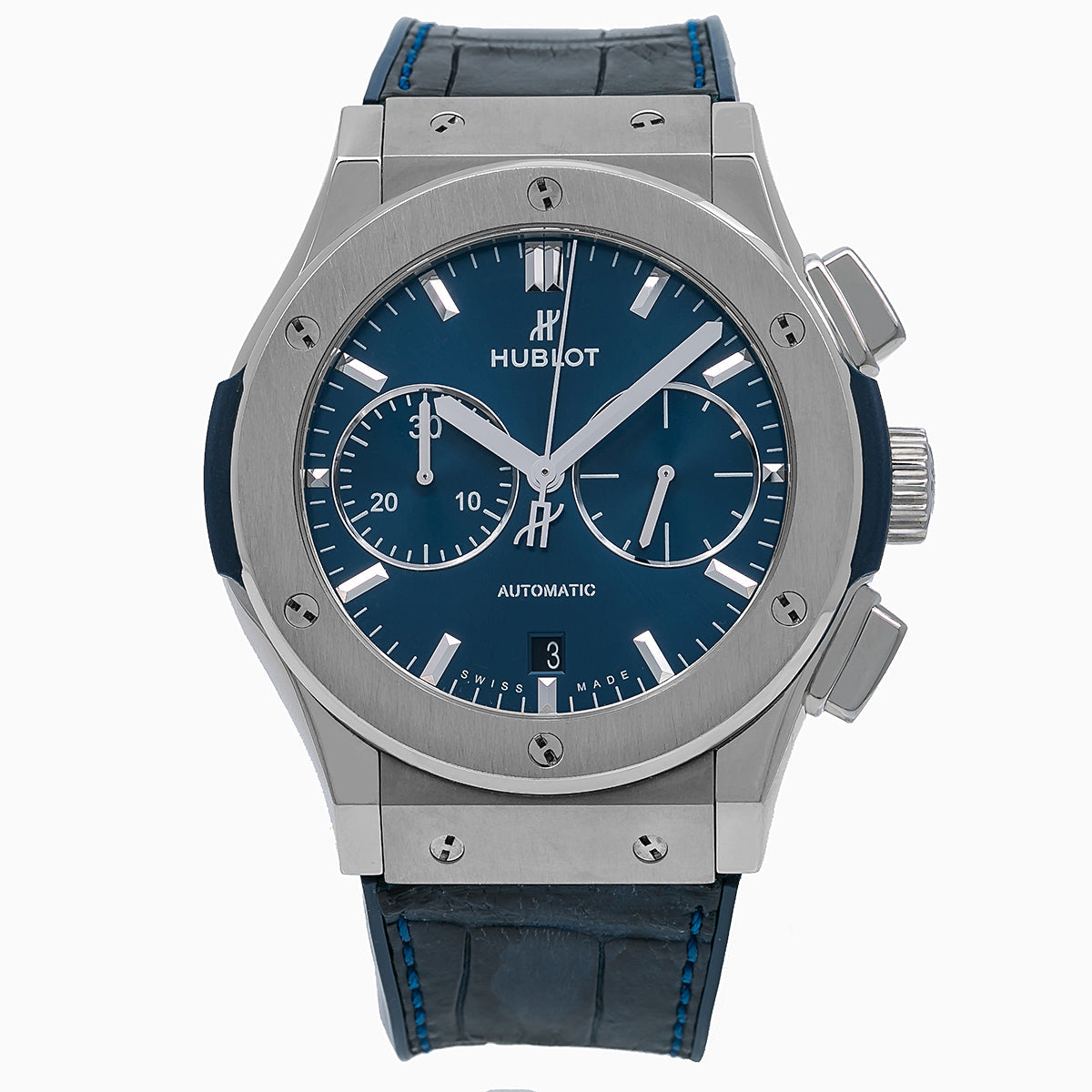 Hublot Classic Fusion Chronograph 541.NX.7170.LR 42MM Blue Dial With Leather Bracelet-Hublot-JD Watches NY