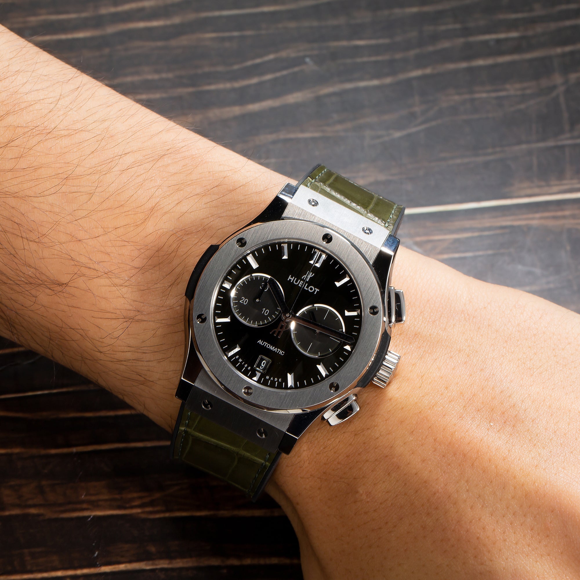 Hublot Classic Fusion Chronograph 541.NX.8970.LR 42MM Green Dial With Leather Bracelet-Hublot-JD Watches NY
