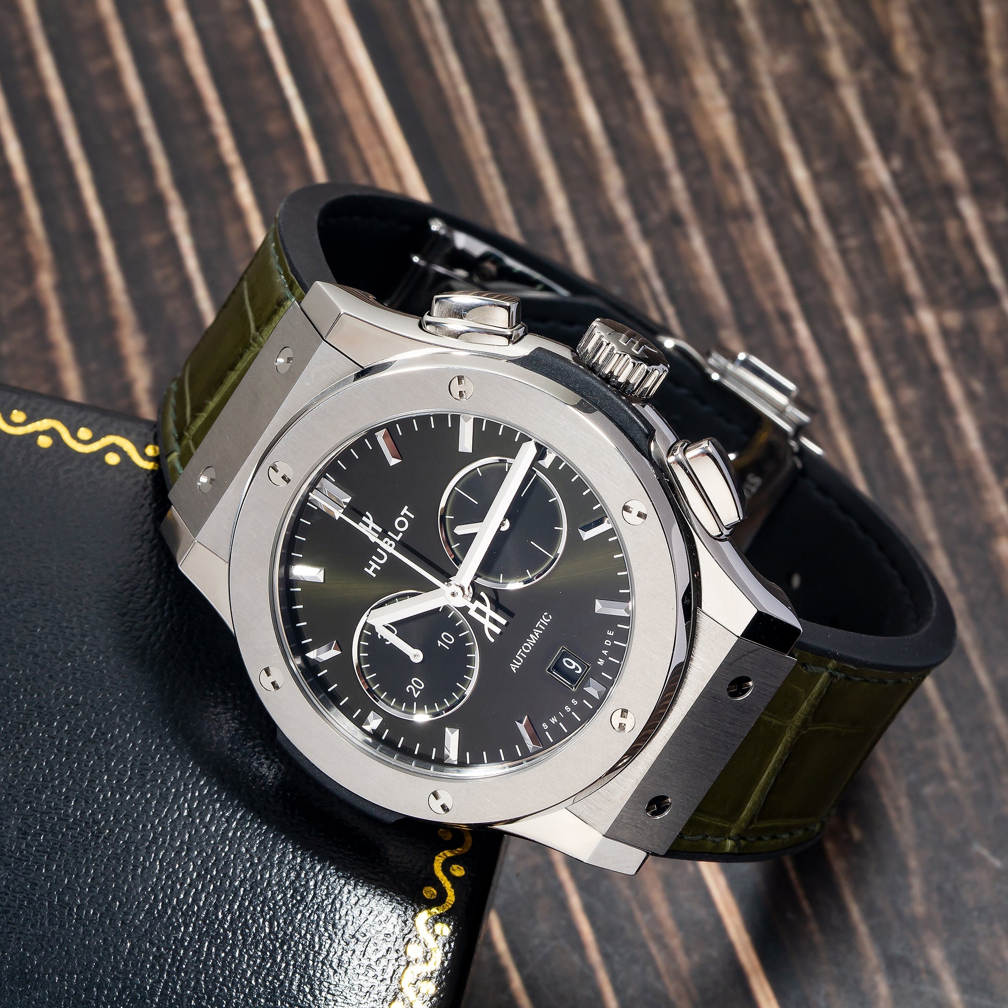 Hublot Classic Fusion Chronograph 541.NX.8970.LR 42MM Green Dial With Leather Bracelet-Hublot-JD Watches NY