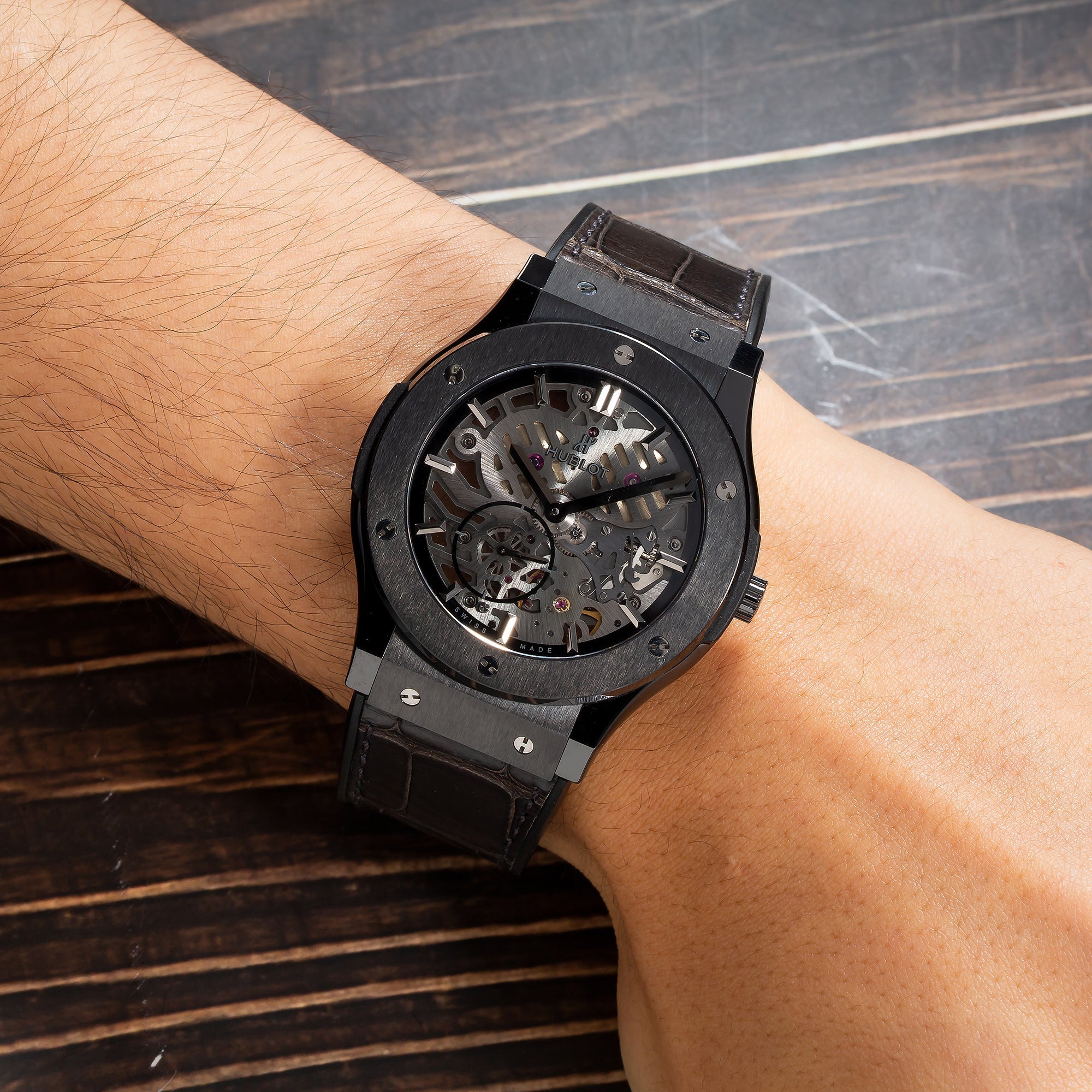 Hublot Classic Fusion Ultra-Thin 515.NX.0170.LR 45MM Transparent Dial With Leather Bracelet-Hublot-JD Watches NY