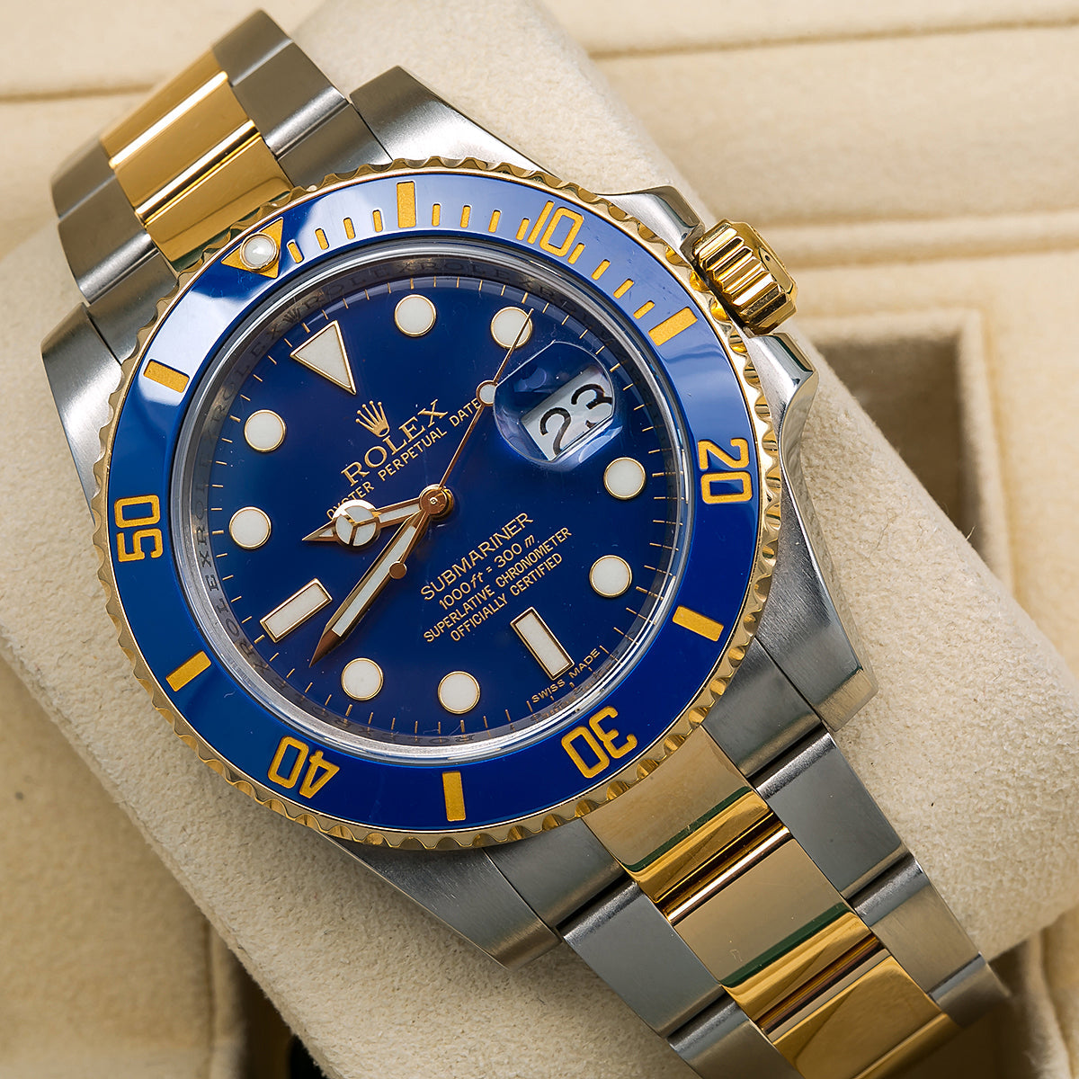 Rolex Submariner 40MM Two Tone Watch Blue Ceramic Bezel Blue Dial 116613LB-Rolex-JD Watches NY