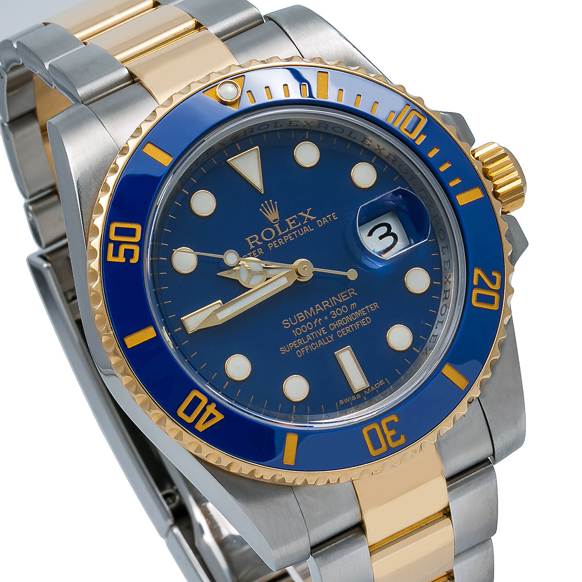 Rolex Submariner 40MM Two Tone Watch Blue Ceramic Bezel Blue Dial 116613LB-Rolex-JD Watches NY