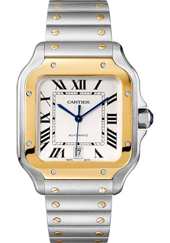 Cartier Santos de Cartier W2SA0009 39.8mm Silvered Opaline Dial With Yellow Gold Bezel