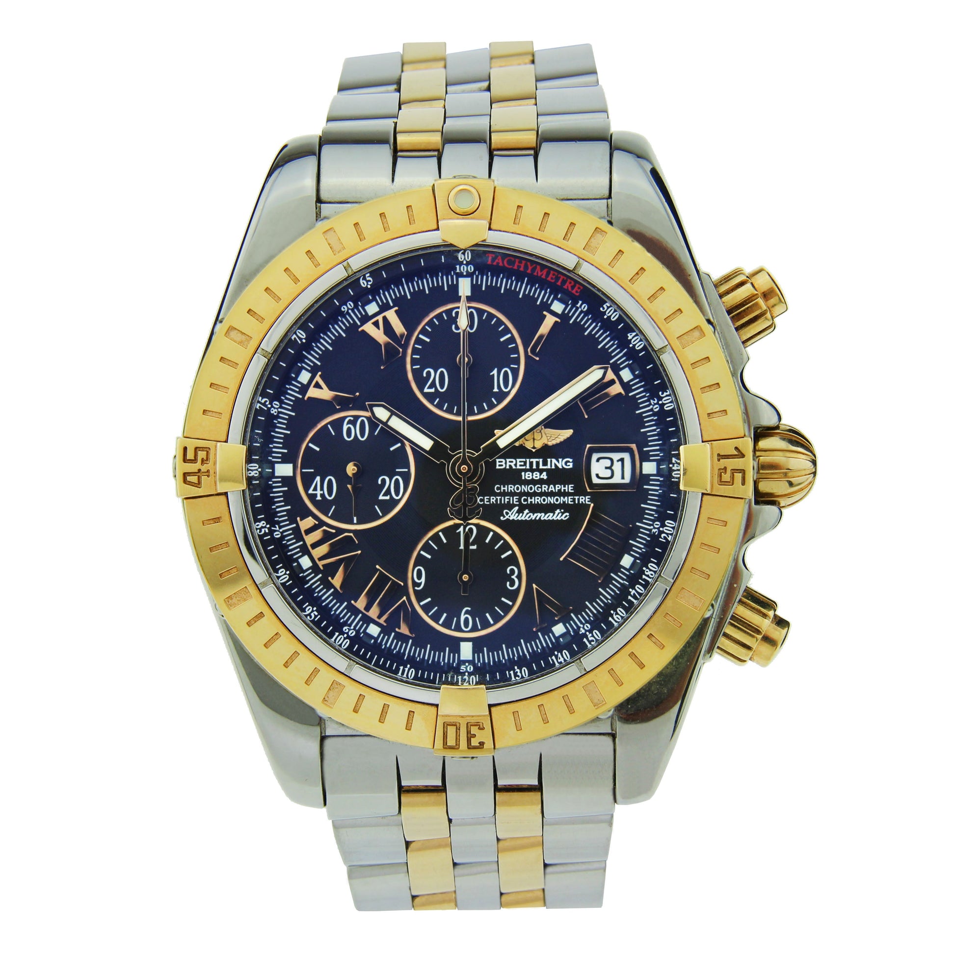 Breitling Chronomat Evolution Stainless Steel & Yellow Gold with Blue Dial 44mm